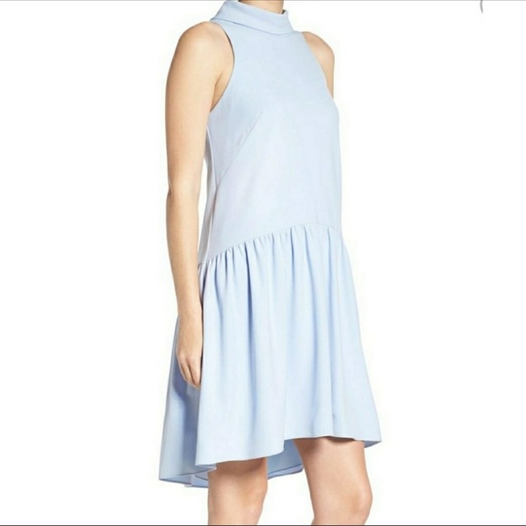 Eliza J Light Blue High Collar Drop Waist Dress Size 10 - Picture 2 of 11